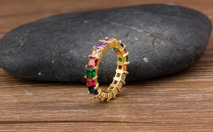 The Rainbow Princess Cut Band Ring - I Spy Jewelry